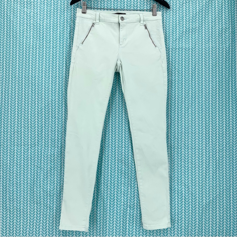 Dynamite Very Light Mint Green Kate Skinny Denim Pants with Zipper Detail, 27